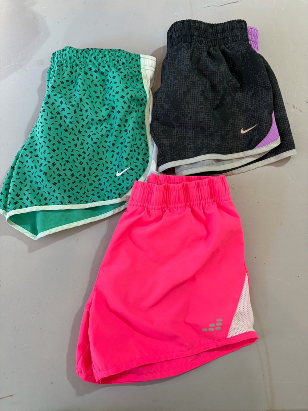 Nike Kids Neon Pink and Green Athletic Shorts Trio